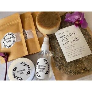 Organic Lavender Spa Gift Set, Relaxation Box for Her, Lavender Bath & Body Gift
